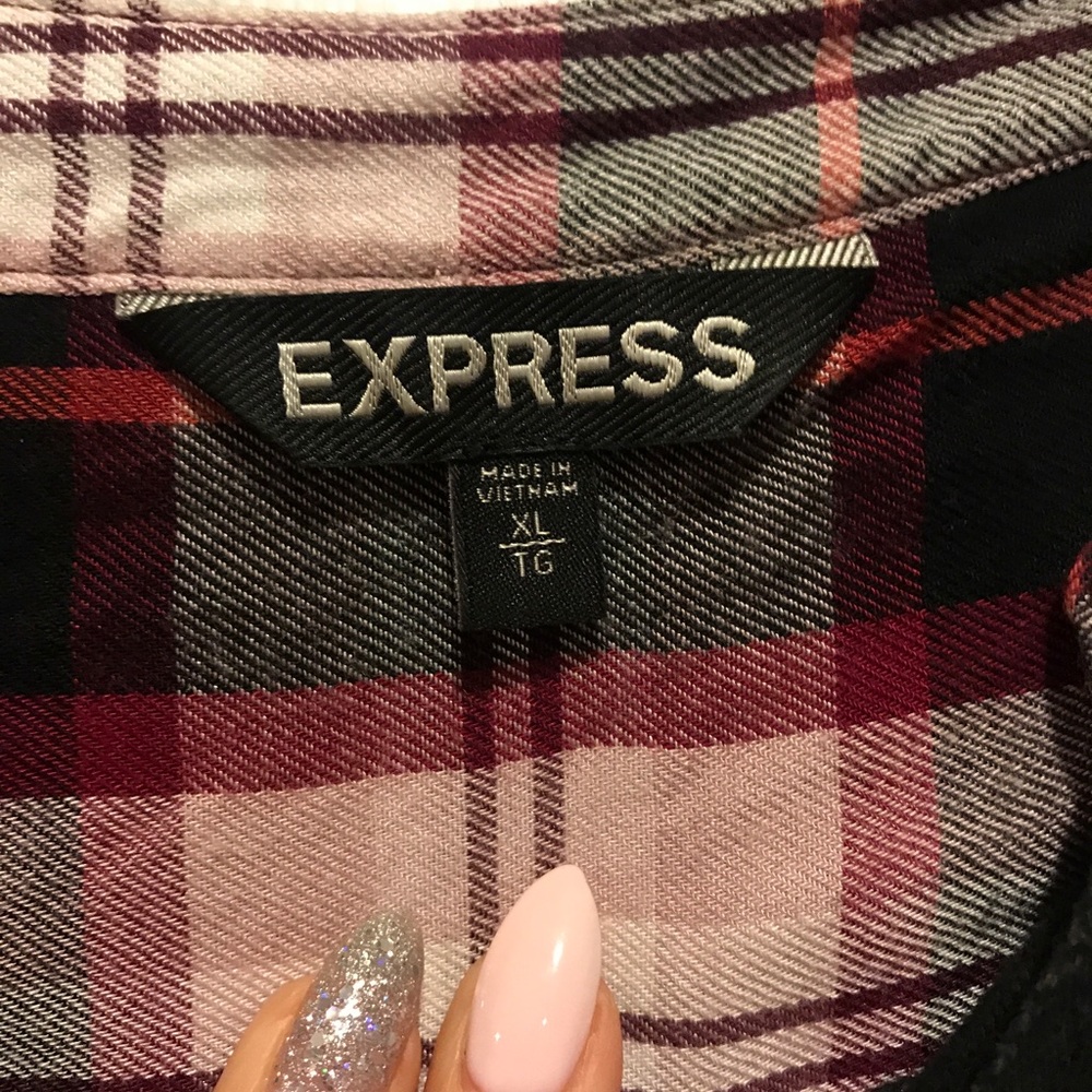 Express burgundy Plaid lace up blouse